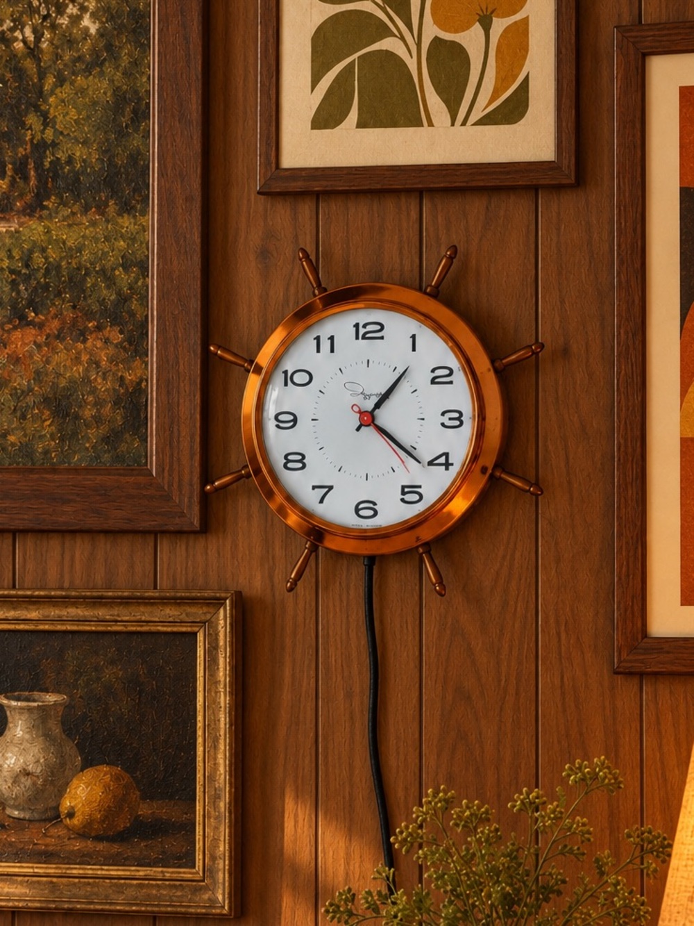 Vintage Ingram Small copper tone Starburst wall clock. Nautical Wall Clock